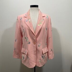 Vintage Together Classics Pink Floral Butterfly Embroidered Blazer Jacket Sz‎ 8P
